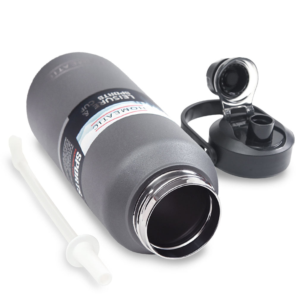 HOMEATIC LEISURE & SPORTS VACUUM FLASK GREY STEEL WATER BOTTLE 1300 ML