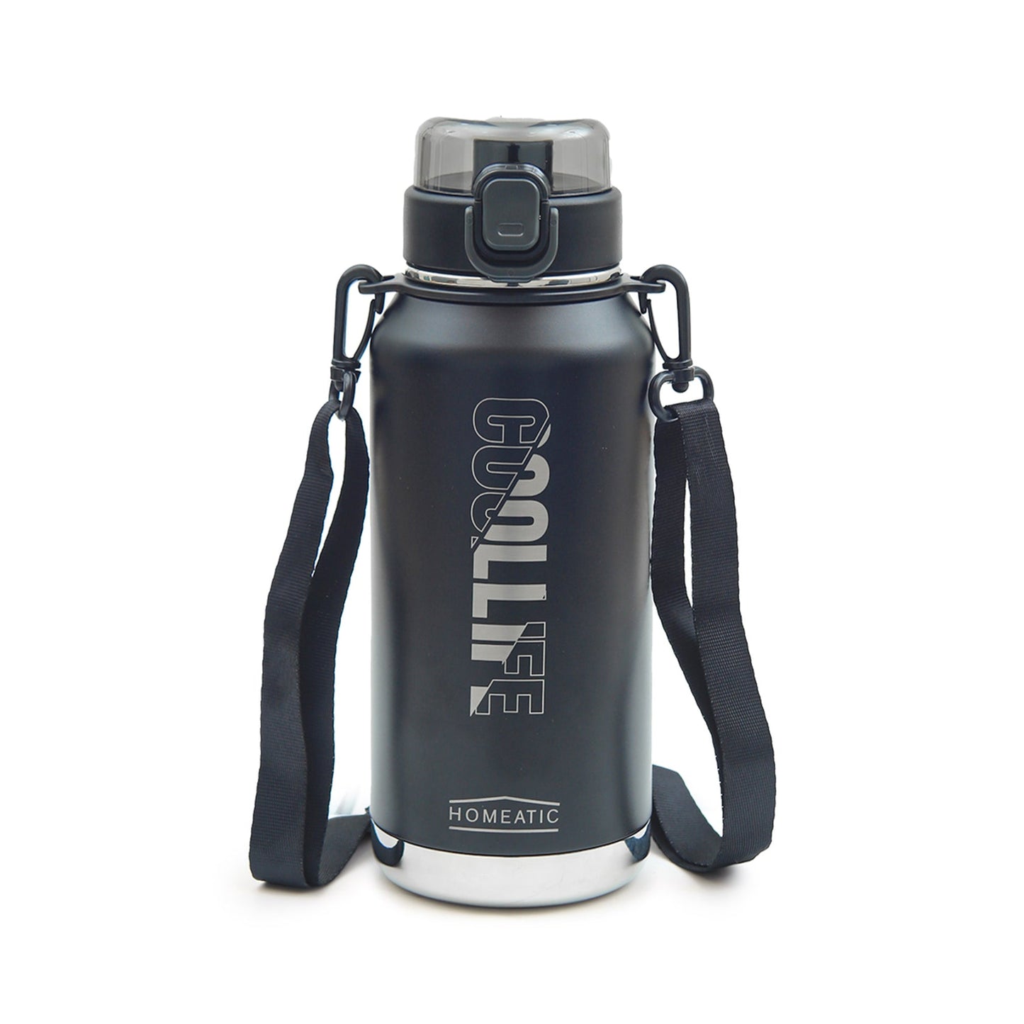 HOMEATIC VACUUM FLASK - BLACK STEEL WATER BOTTLE 1100ML