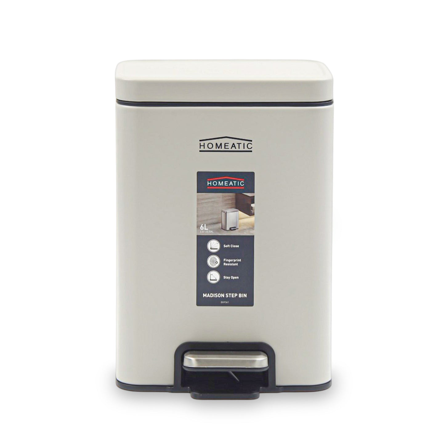 HOMEATIC STAINLES STEEL PEDAL BIN-GREY