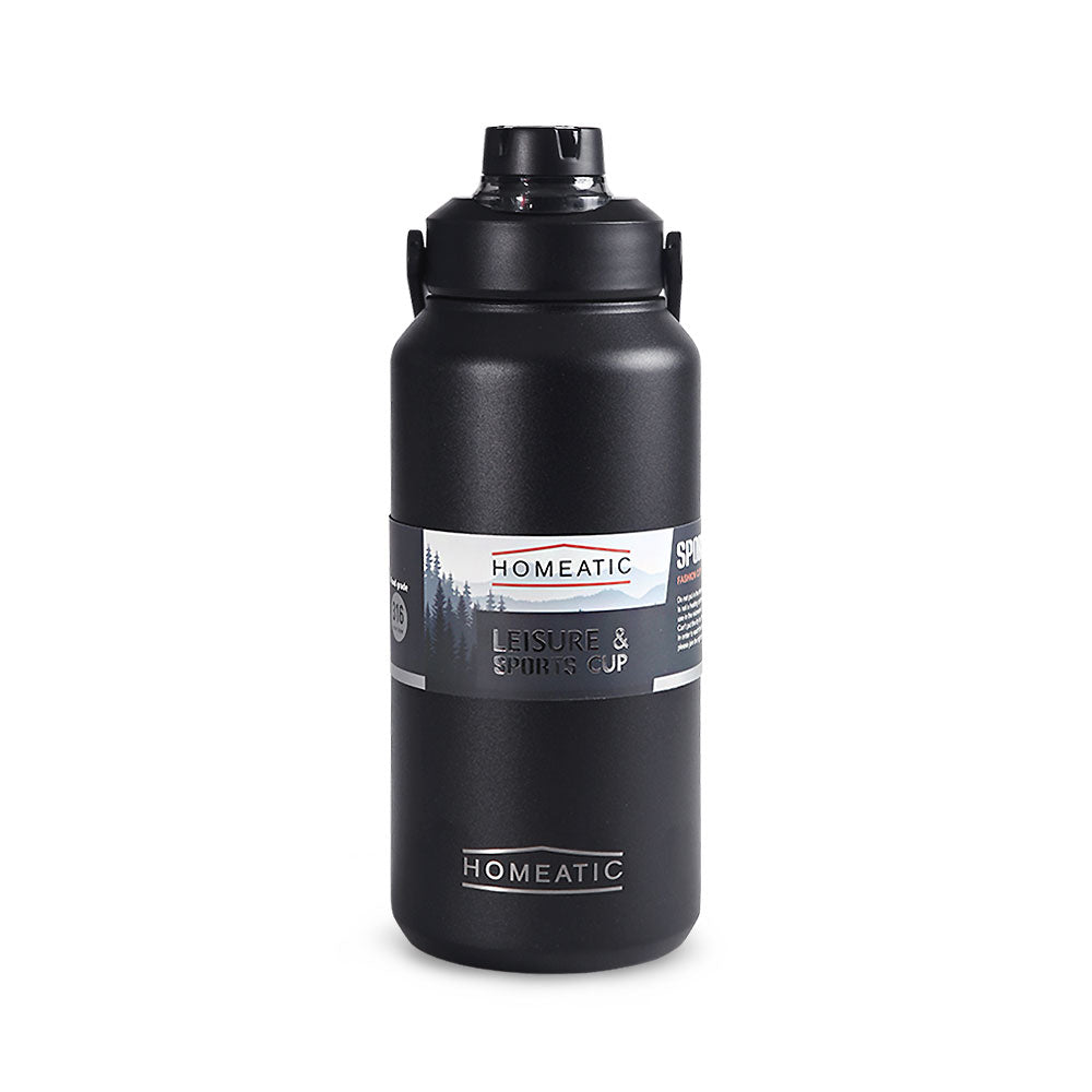 HOMEATIC LEISURE & SPORTS VACUUM FLASK BLACK STEEL WATER BOTTLE 1300 ML