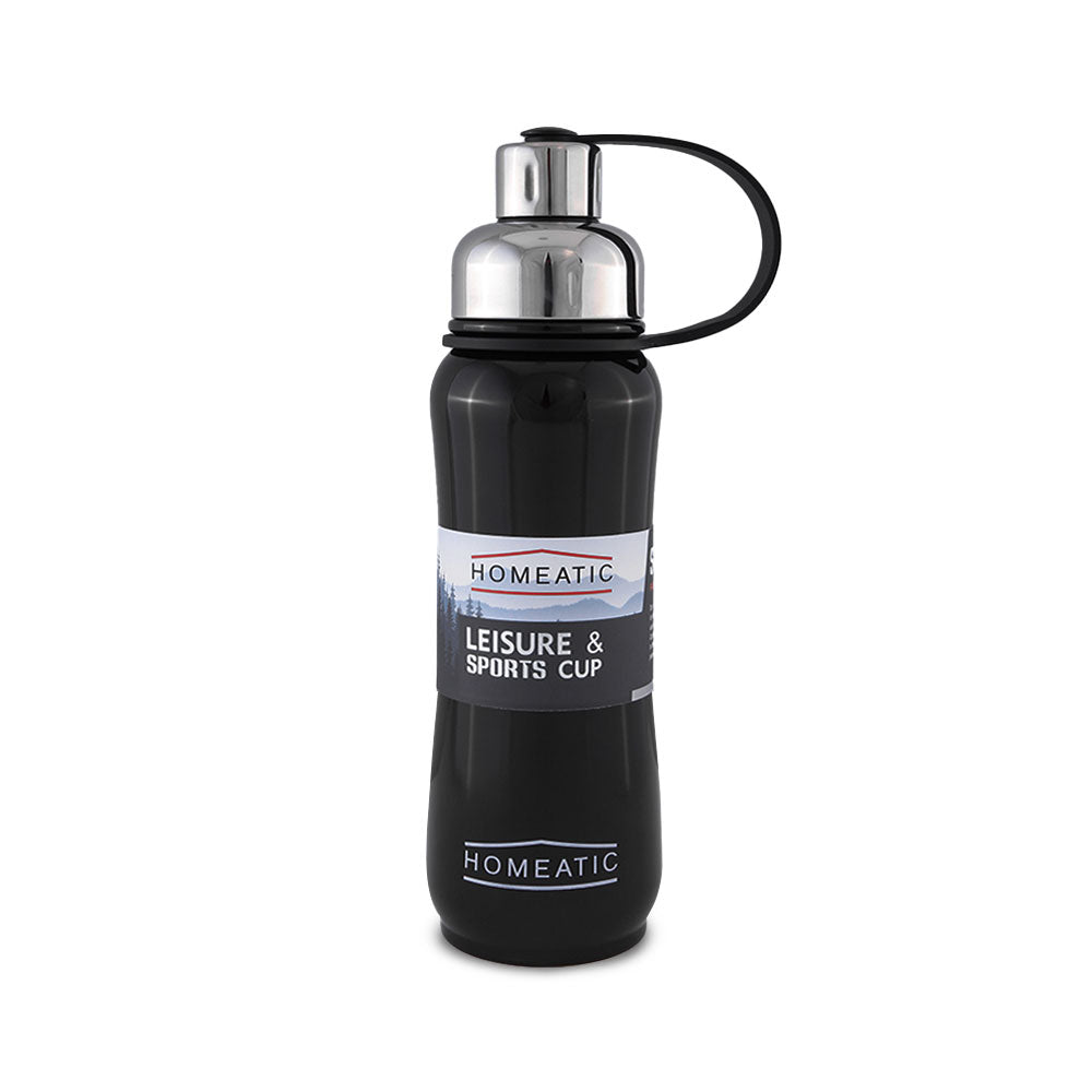 HOMEATIC VACUUM FLASK BLACK STEEL WATER BOTTLE 500 ML