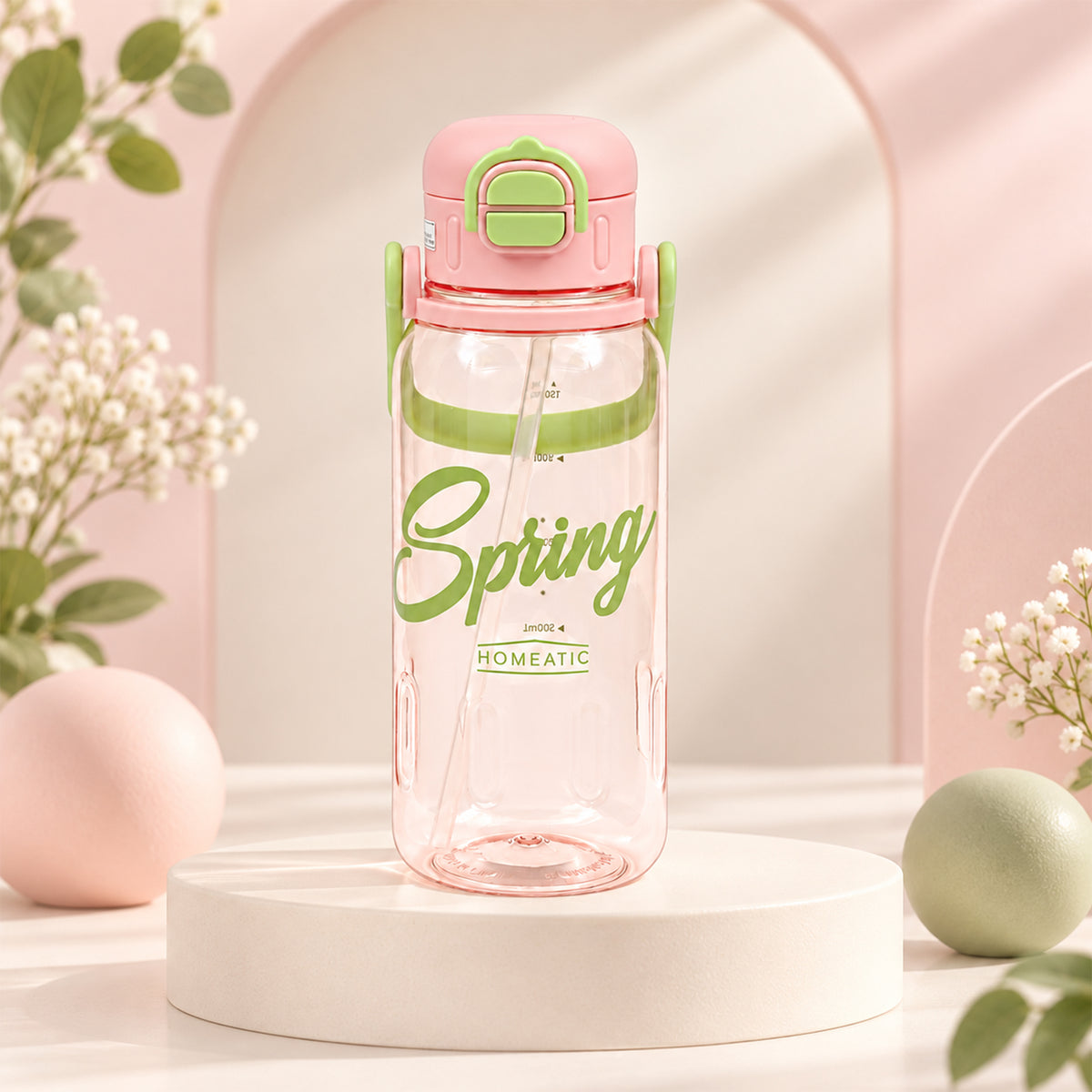 HOMEATIC SPRING HYDRATION BOTTLE - PINK SPORTS WATER BOTTLE 1300ML