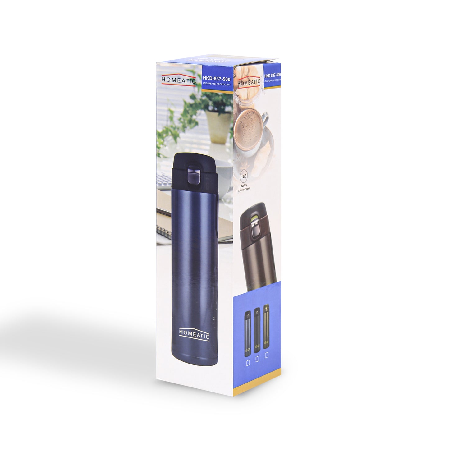 HOMEATIC VACUUM FLASK - BLACK STEEL WATER BOTTLE 500 ML
