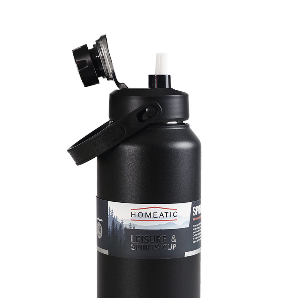 HOMEATIC LEISURE & SPORTS VACUUM FLASK BLACK STEEL WATER BOTTLE 1300 ML