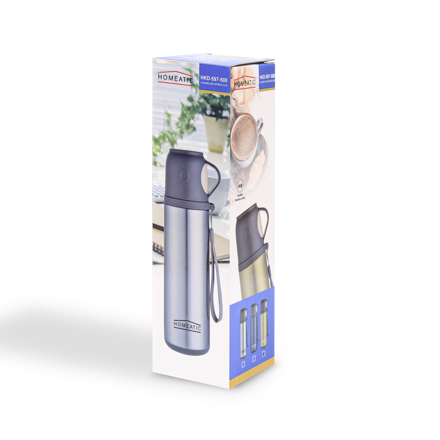 HOMEATIC VACUUM FLASK BLUE STEEL WATER BOTTLE 500 ML