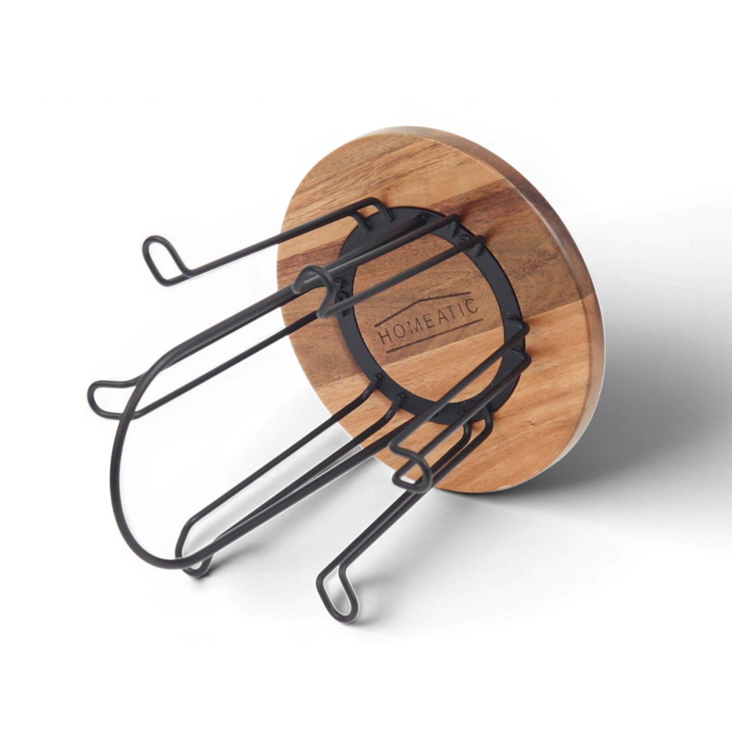 HOMEATIC INDUSTRIAL WIRE BLACK CUP & MUG HOLDER WITH WOODEN BASE