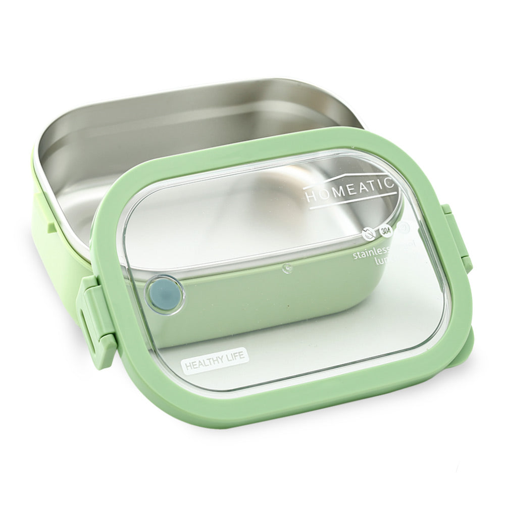 HOMEATIC LARGE BENTO STAINLESS STEEL GREEN LUNCH BOX 1300ML