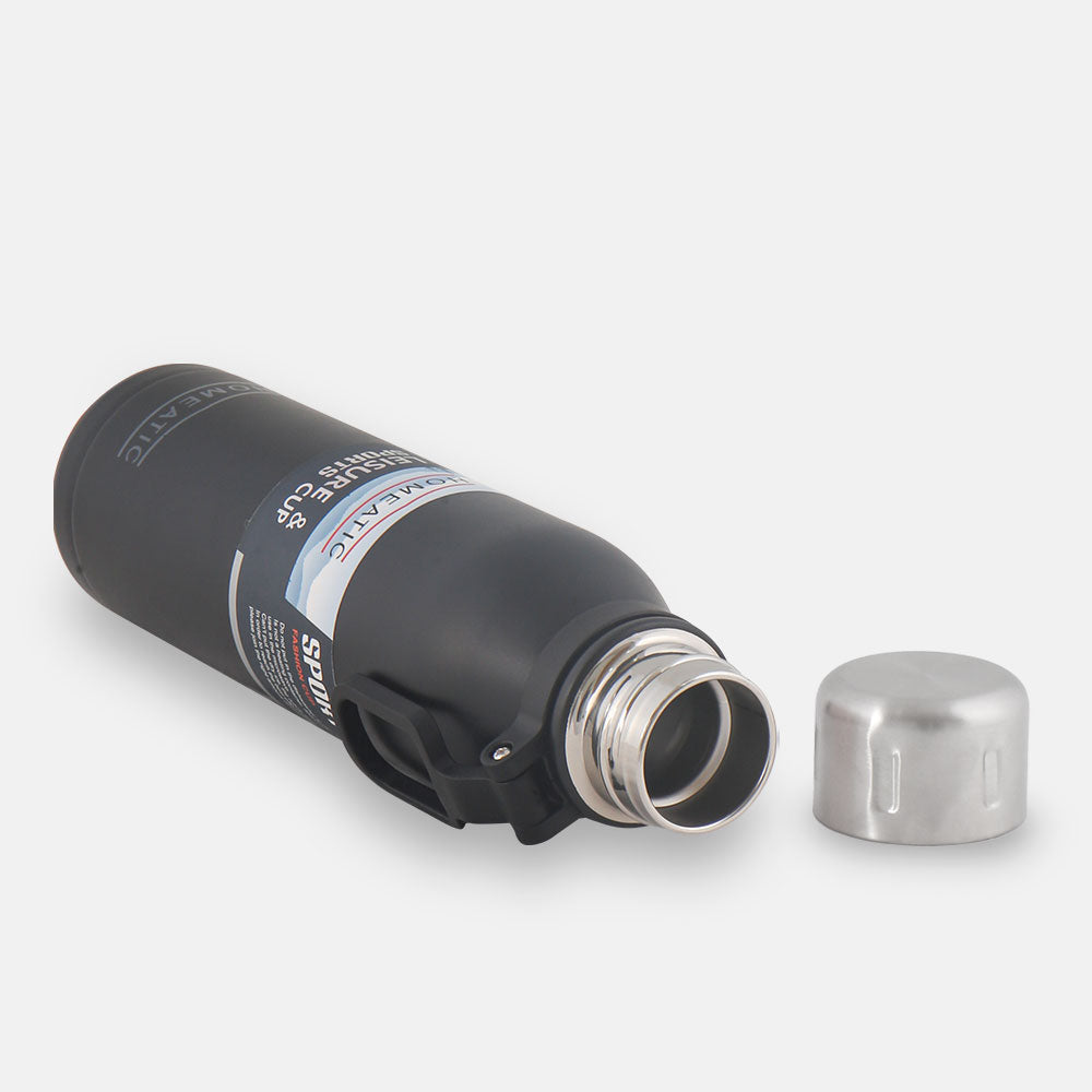 HOMEATIC VACUUM FLASK BLACK STEEL WATER BOTTLE 700 ML