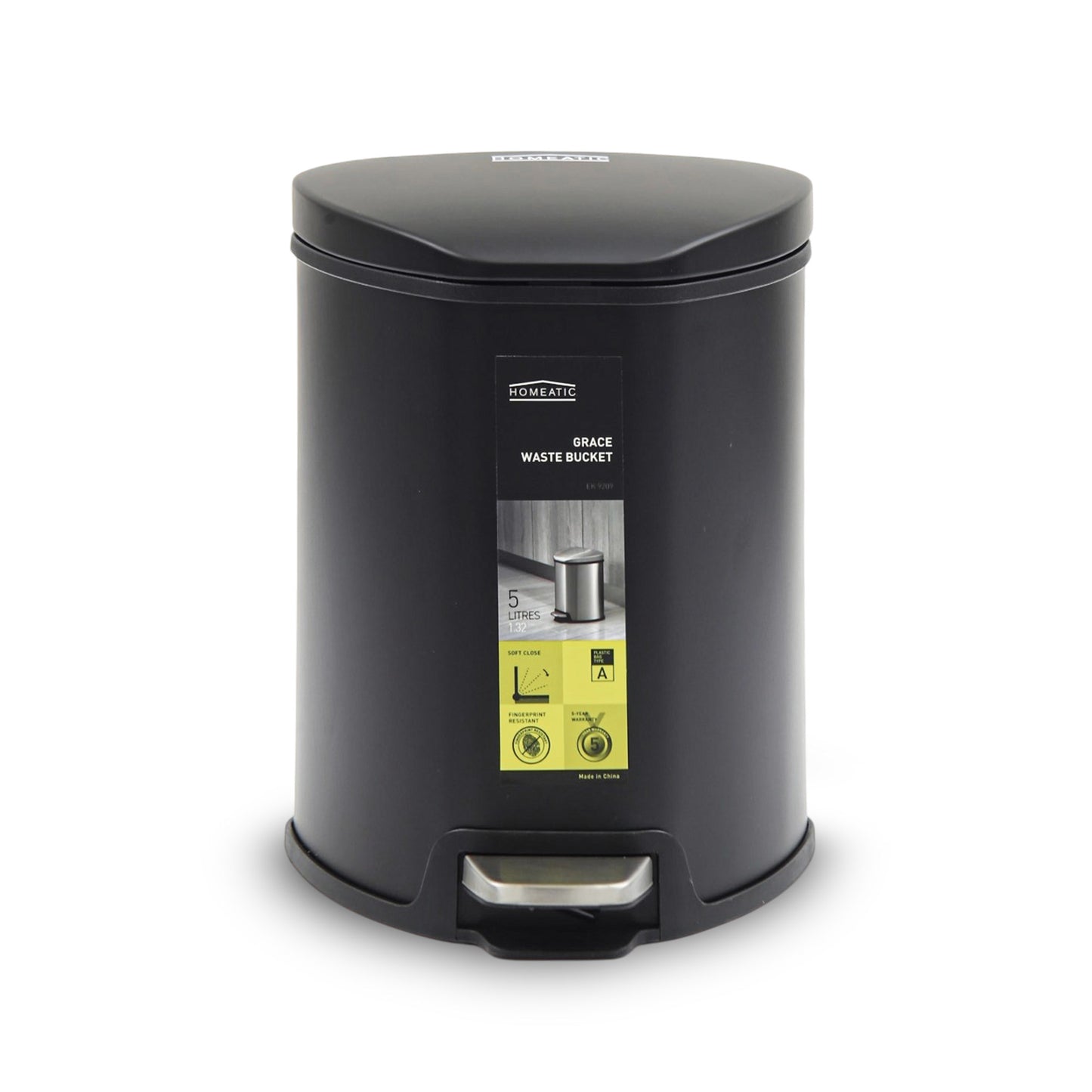 HOMEATIC PEDAL BIN SOFT CLOSE BLACK