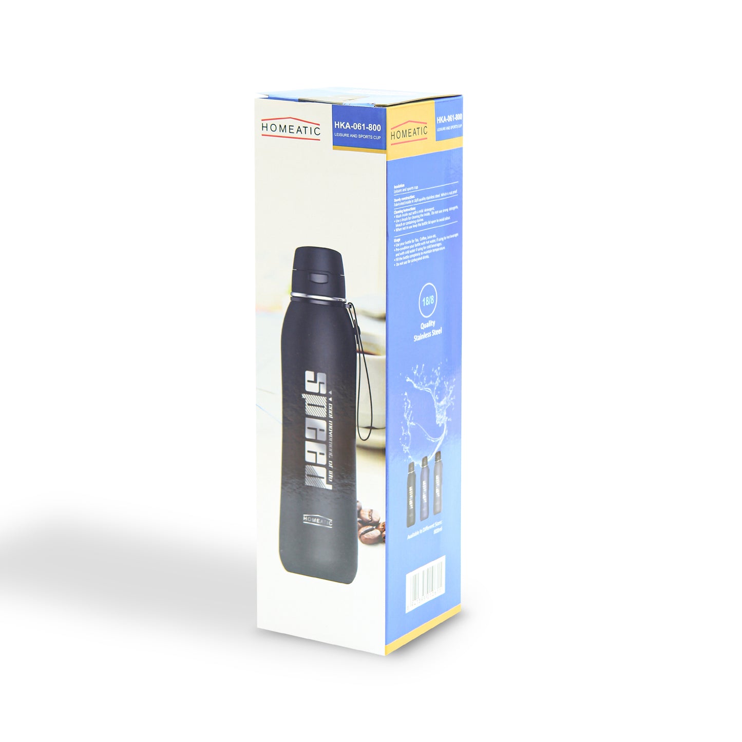 HOMEATIC VACUUM FLASK BLACK STEEL WATER BOTTLE 800 ML