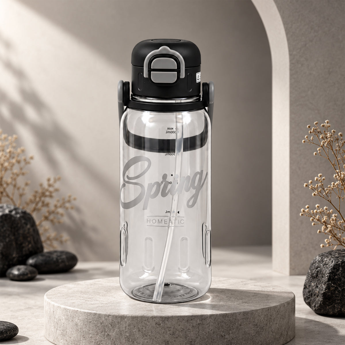 HOMEATIC SPRING HYDRATION BOTTLE - BLACK SPORTS WATER BOTTLE 1300ML