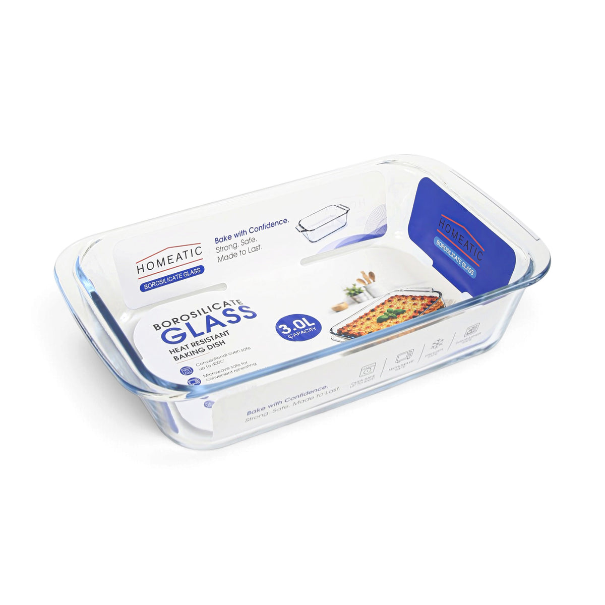 HOMEATIC BOROSILICATE GLASS BAKER 2 PEICE SET - 2.2 + 3.0L