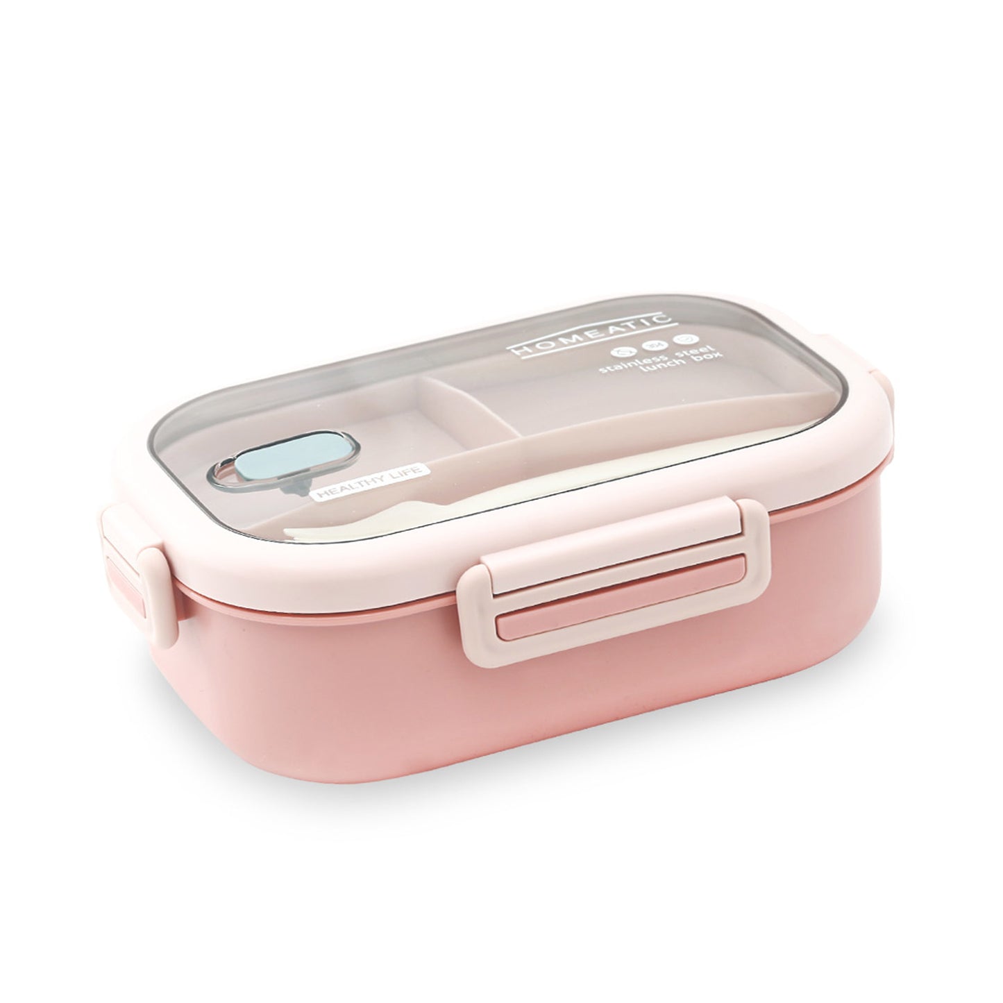 HOMEATIC DUO BENTO STAINLESS STEEL PINK LUNCH BOX WITH SPOON & FORK