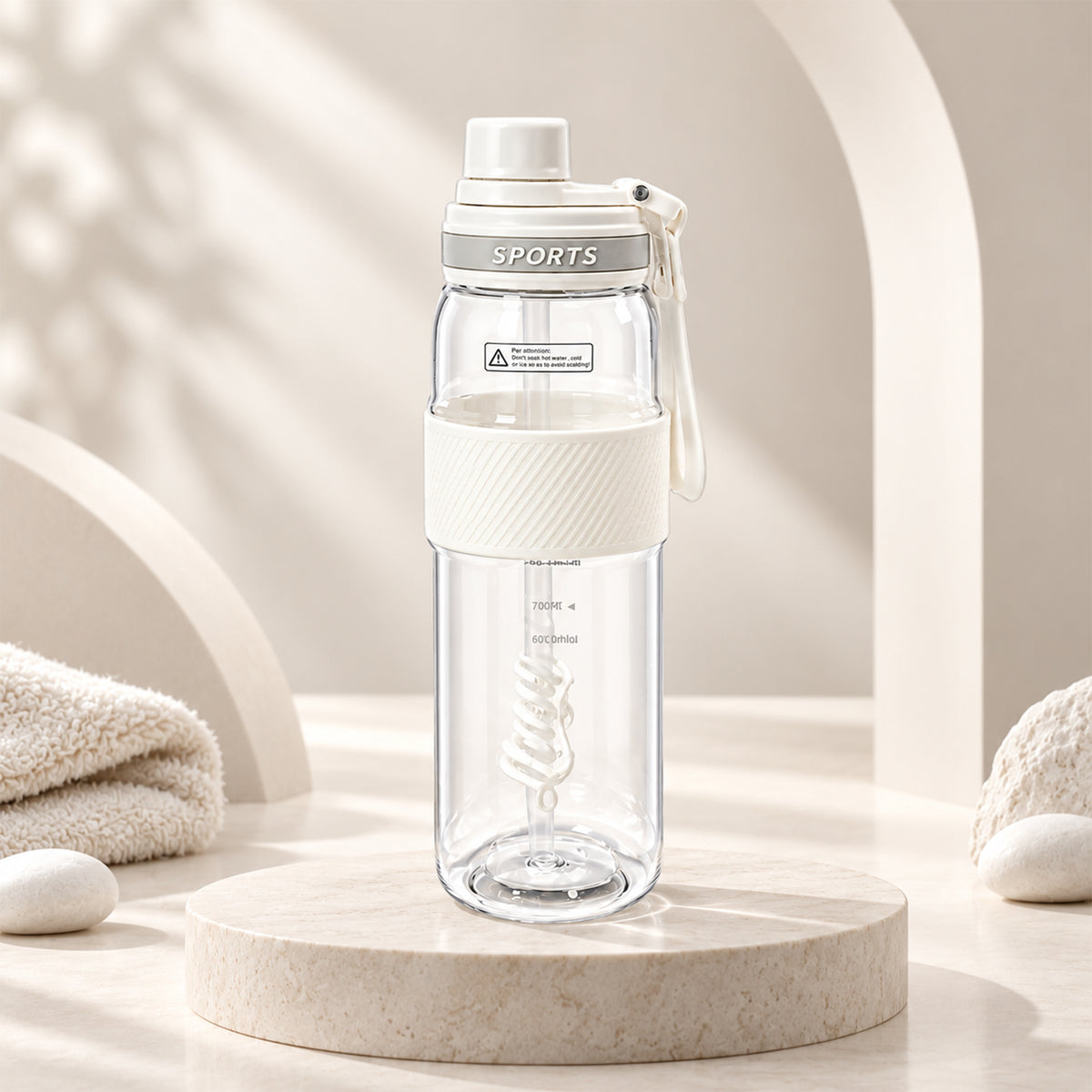 HOMEATIC LEISURE HYDRATION BOTTLE - WHITE SPORTS WATER BOTTLE 750ML