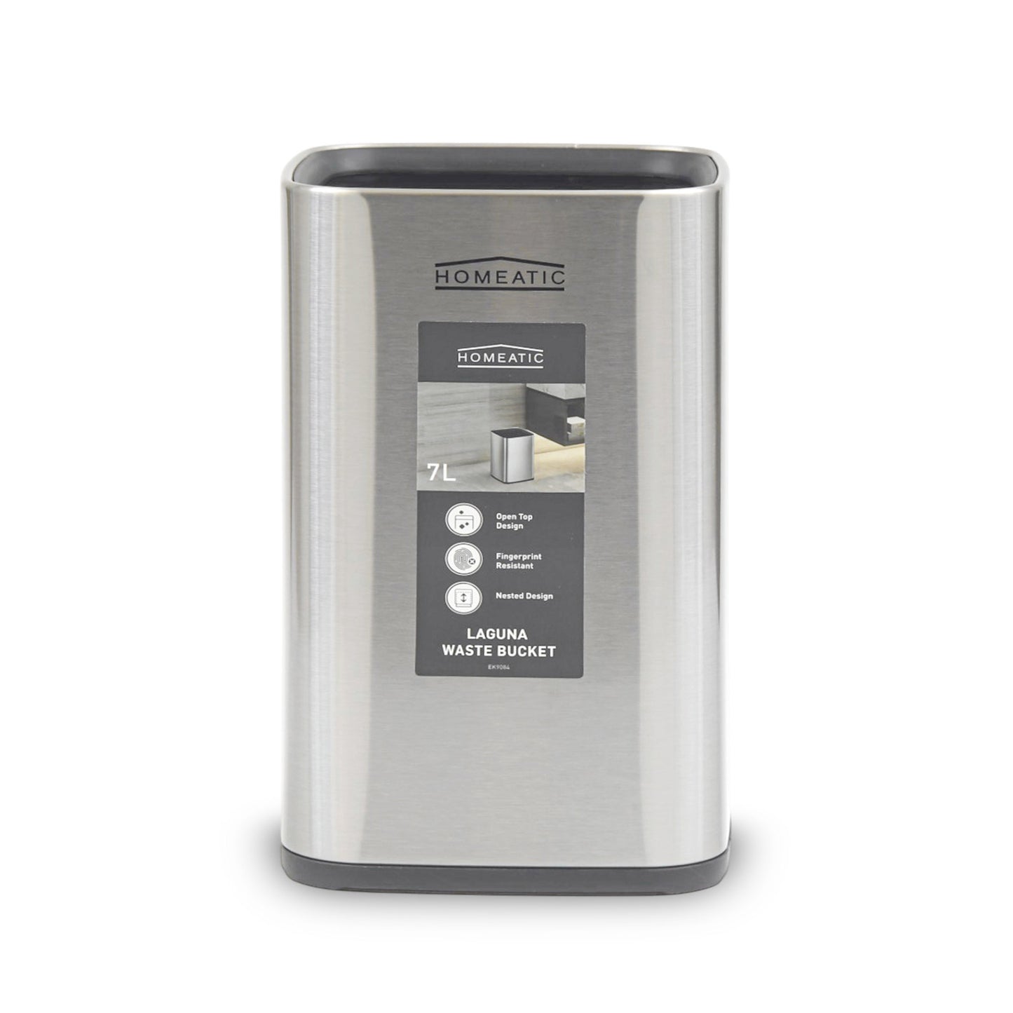 HOMEATIC LAGUNA OPEN TOP TRASH BIN 7 LITRE-SILVER
