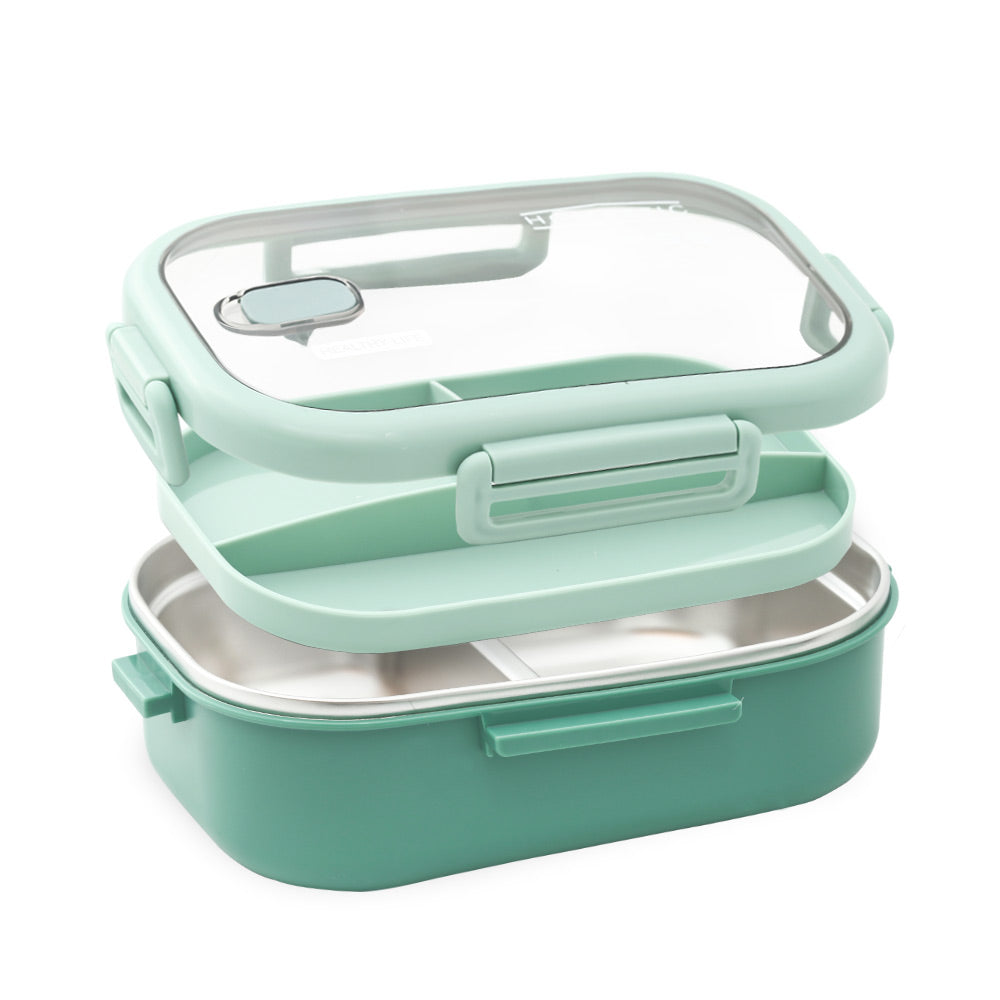 HOMEATIC DUO BENTO STAINLESS STEEL GREEN LUNCH BOX WITH SPOON & FORK