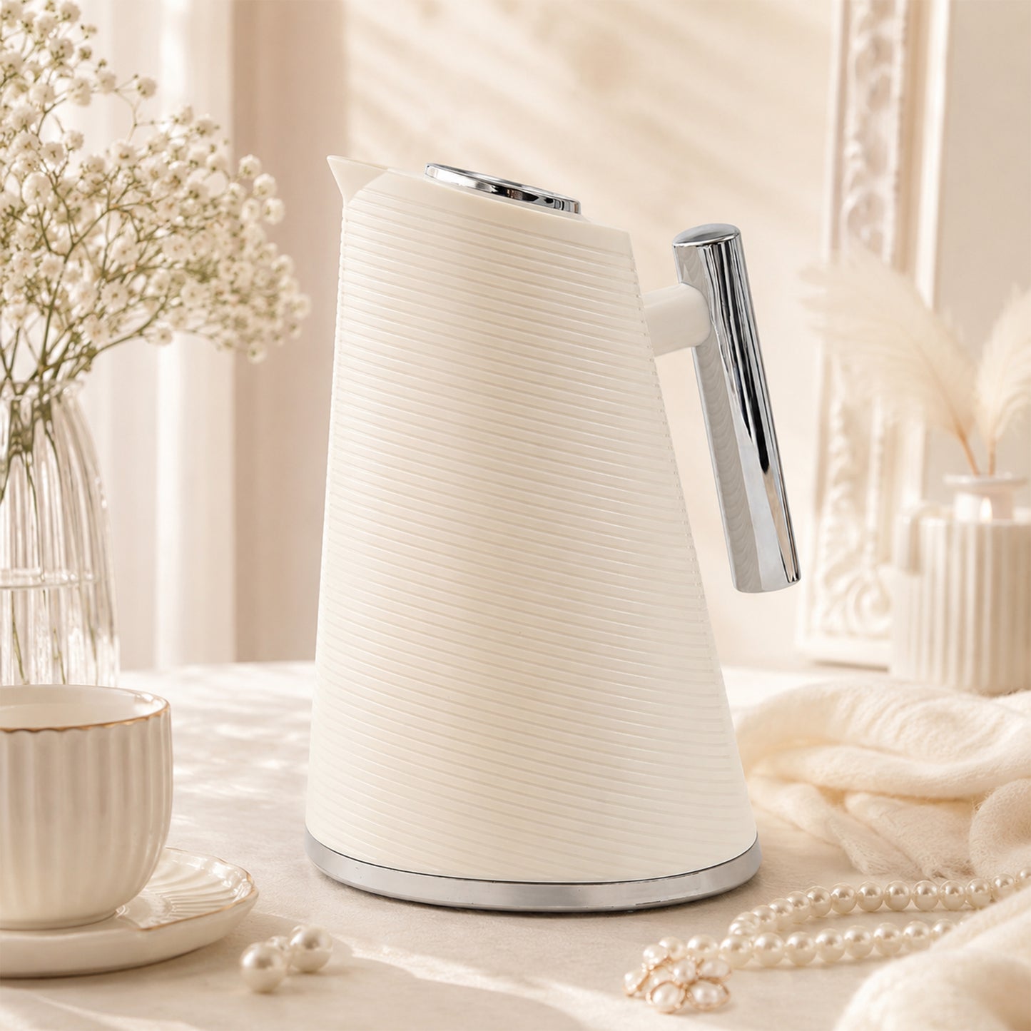 HOMEATIC GLASS VACUUM FLASK WHITE