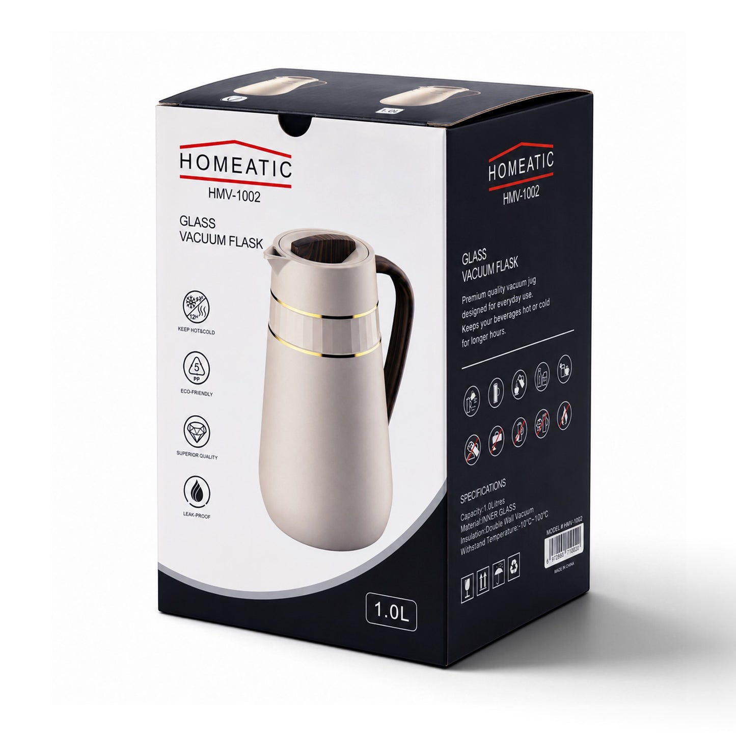 HOMEATIC GLASS VACUUM FLASK BEIGE