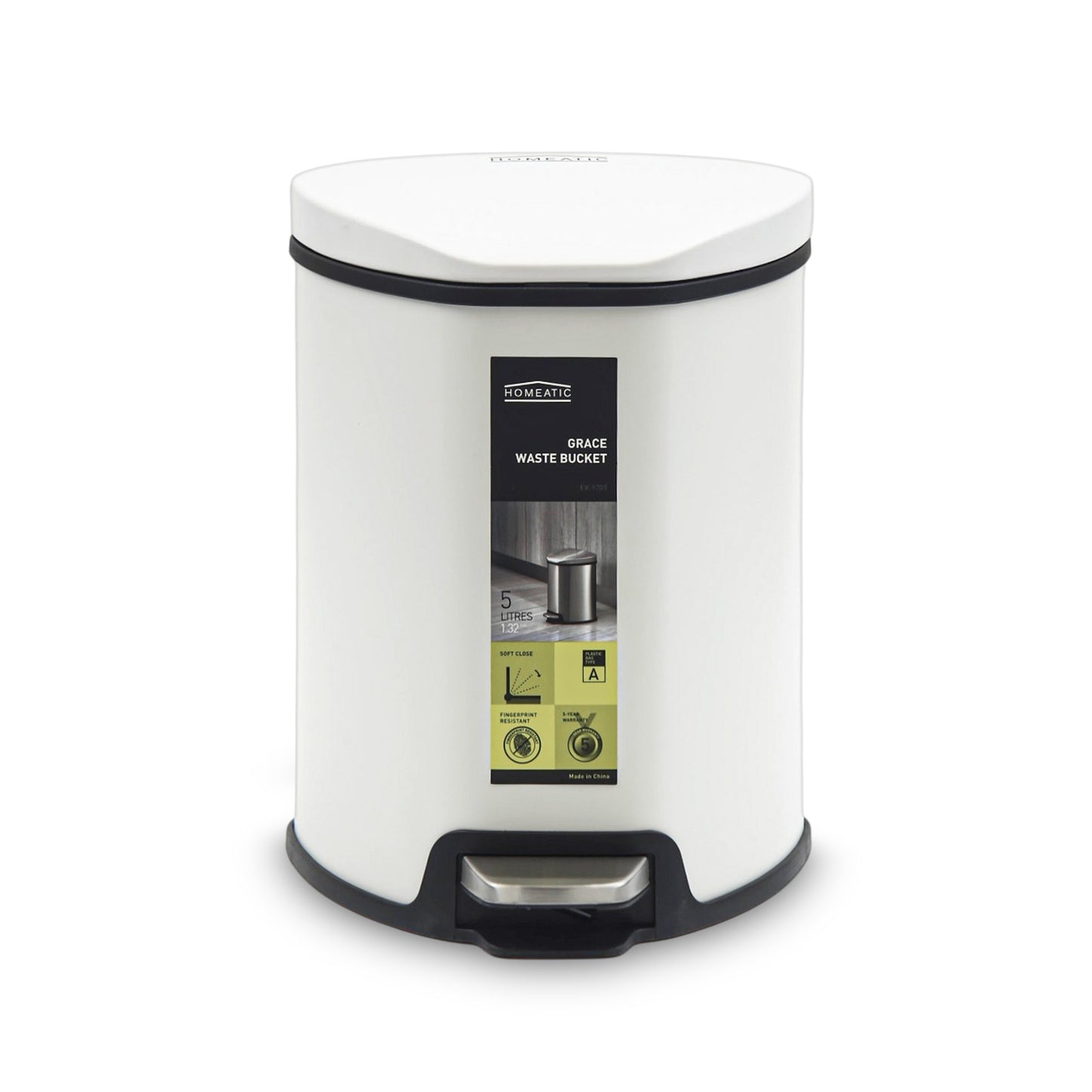 HOMEATIC PEDAL BIN SOFT CLOSE WHITE