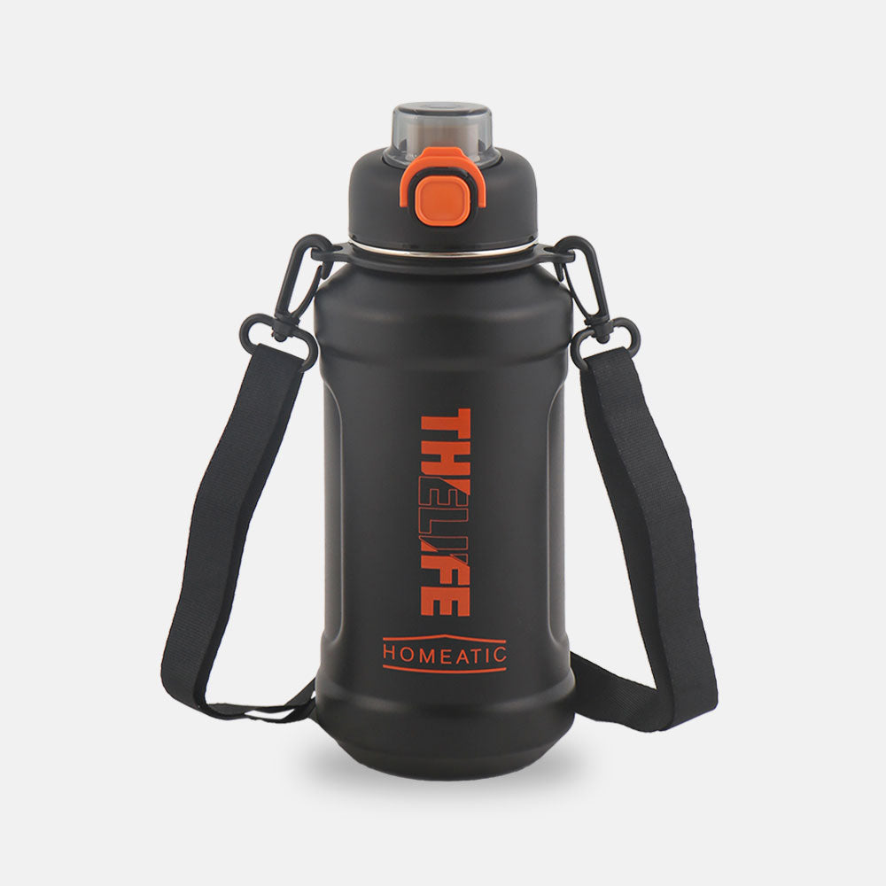 HOMEATIC VACUUM FLASK - BLACK STEEL WATER BOTTLE 1000 ML