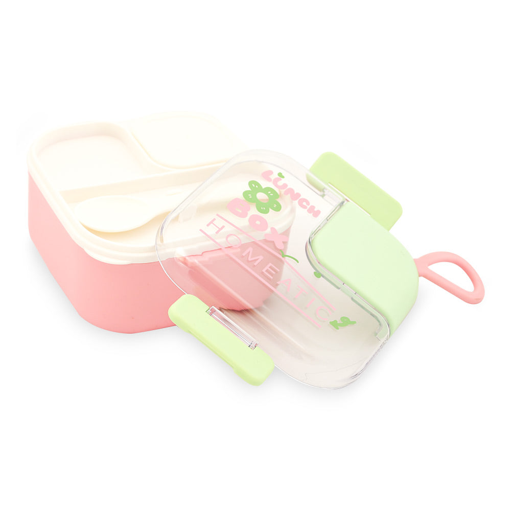 HOMEATIC SQUARE BENTO PLASTIC PINK LUNCH BOX 750ML/600ML