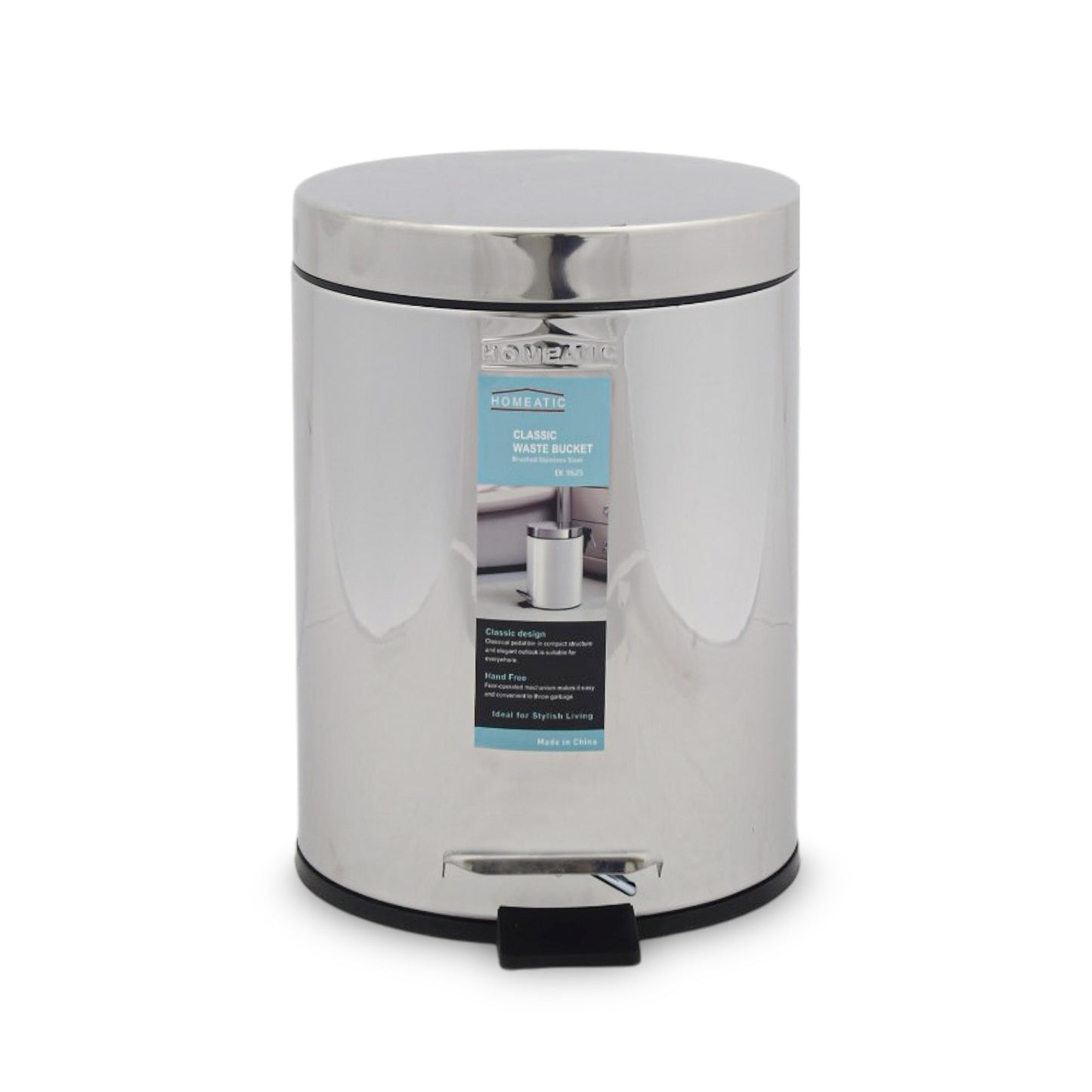 HOMEATIC STAINLES STEEL WASTE BIN - SILVER