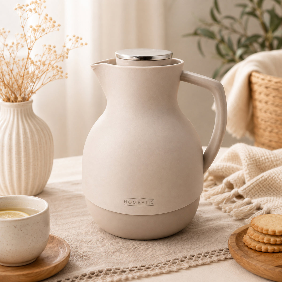 HOMEATIC GLASS VACUUM FLASK BEIGE
