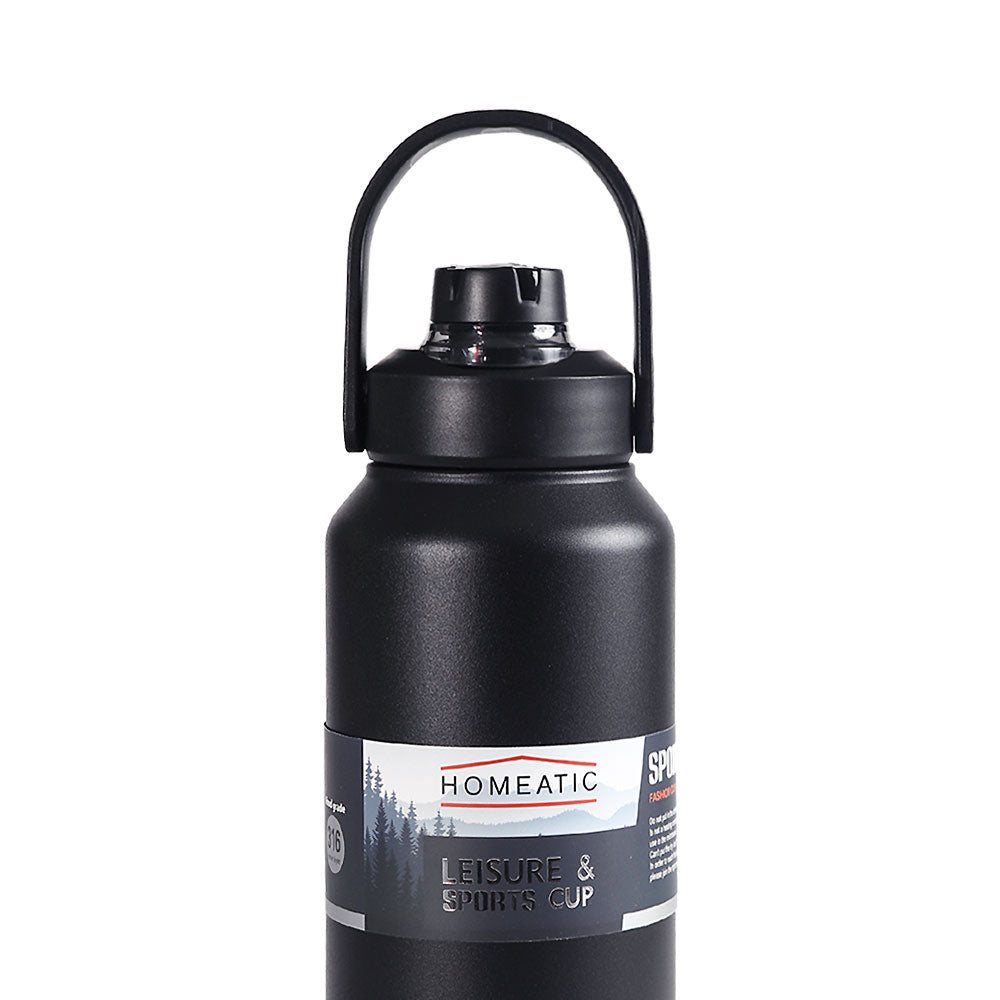 HOMEATIC LEISURE & SPORTS VACUUM FLASK BLACK STEEL WATER BOTTLE 1300 ML