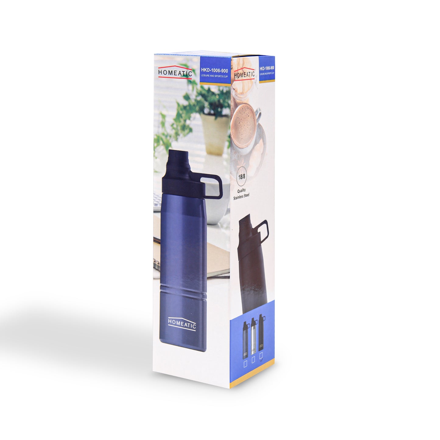 HOMEATIC LEISURE & SPORTS VACUUM FLASK SILVER STEEL WATER BOTTLE 900 ML