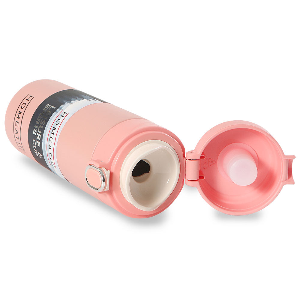 HOMEATIC LEISURE & SPORTS VACUUM FLASK - PINK STEEL WATER BOTTLE 400 ML
