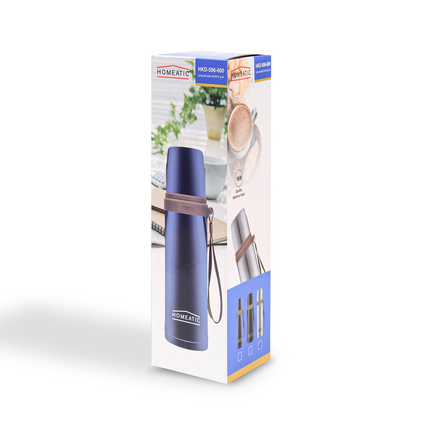 HOMEATIC VACUUM FLASK SILVER STEEL WATER BOTTLE 600 ML