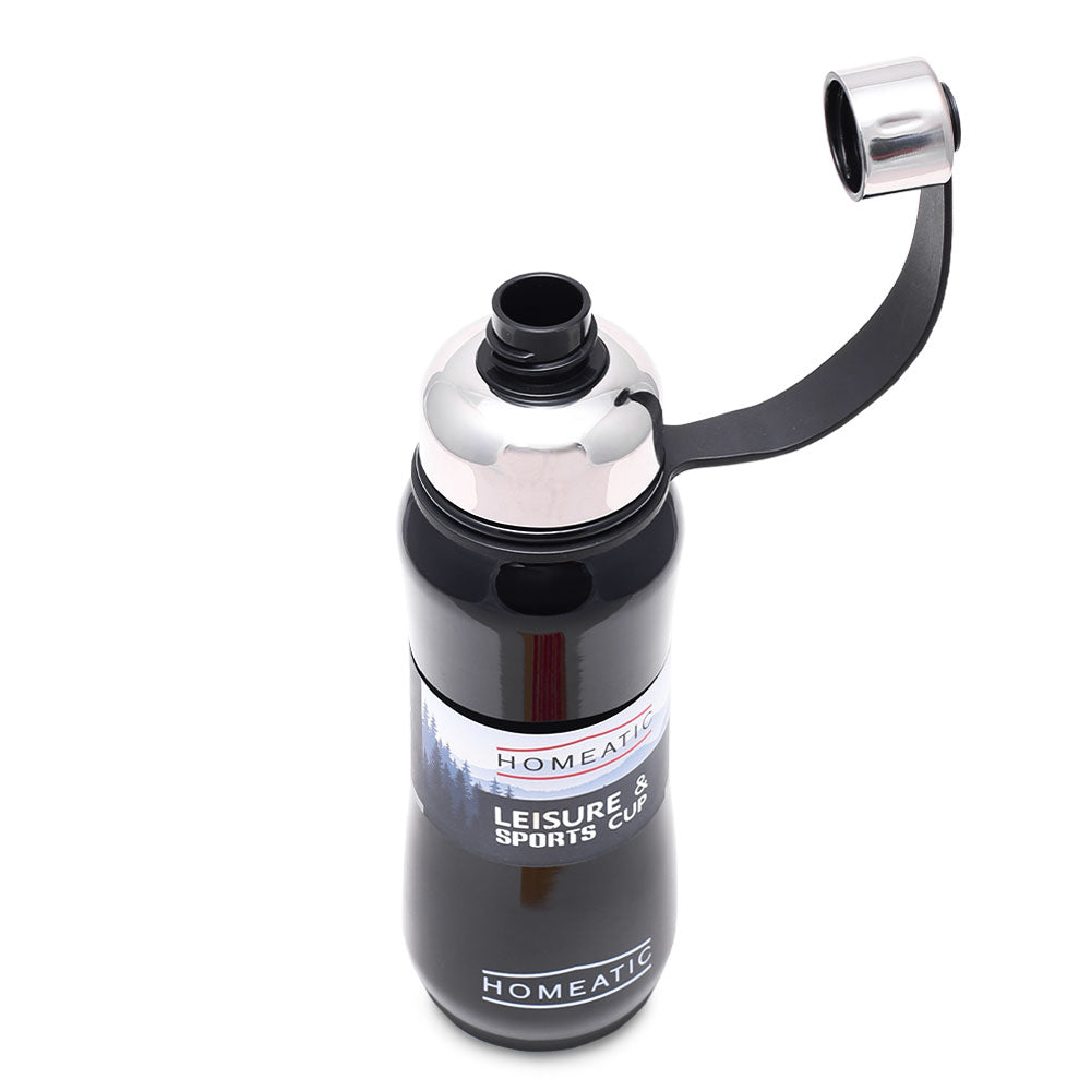 HOMEATIC VACUUM FLASK BLACK STEEL WATER BOTTLE 500 ML