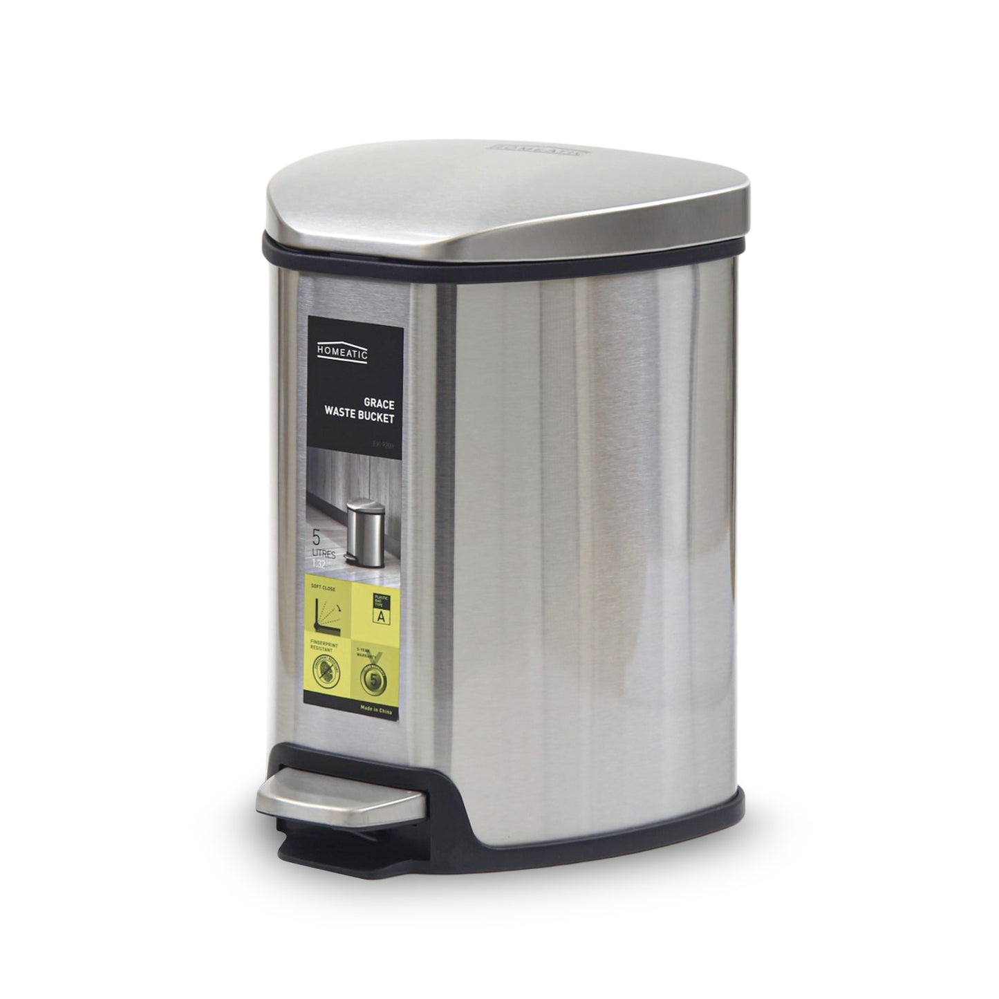 HOMEATIC PEDAL BIN SOFT CLOSE SILVER
