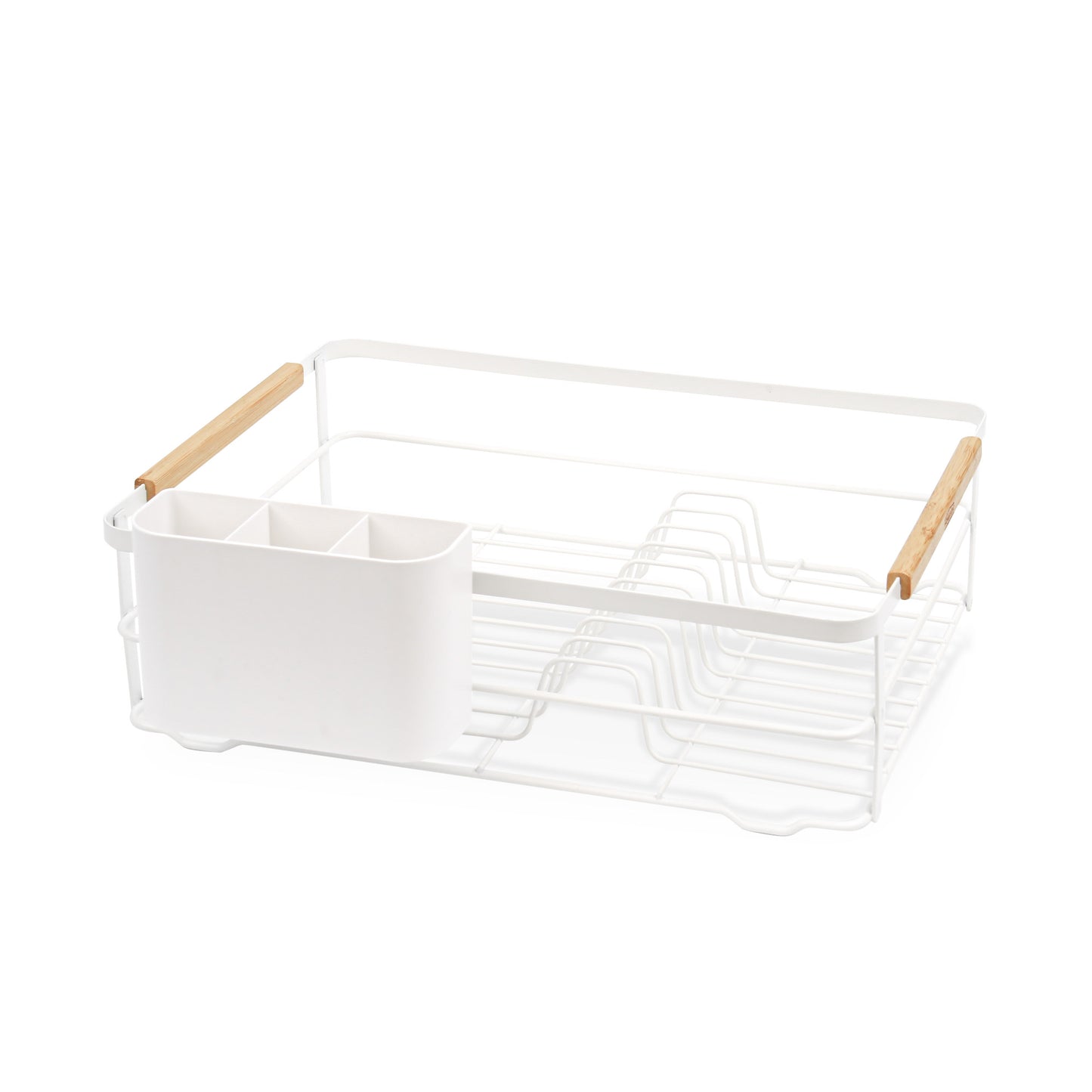 HOMEATIC WHITE DISH RACK WITH WOODEN HANDLES