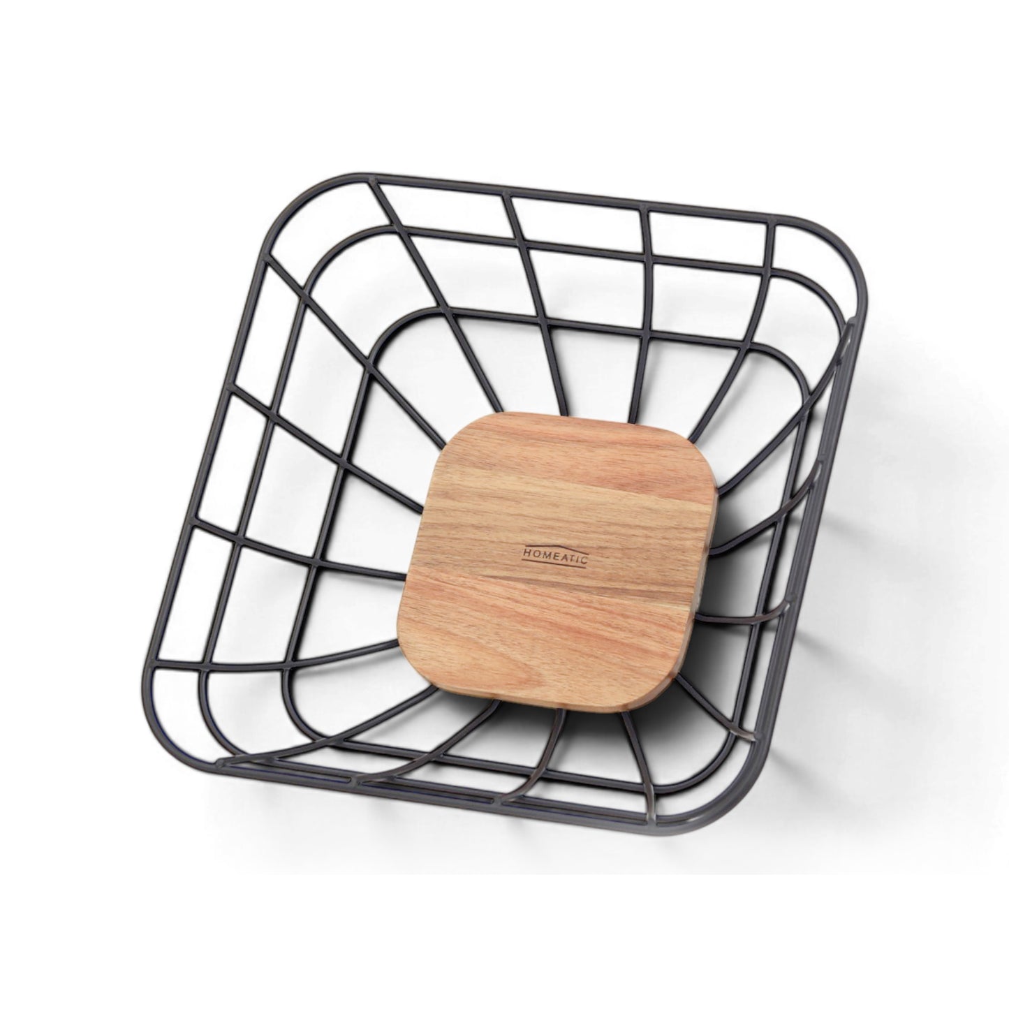 HOMEATIC INDUSTRIAL WIRE FRUIT BASKET WITH WOODEN BASE