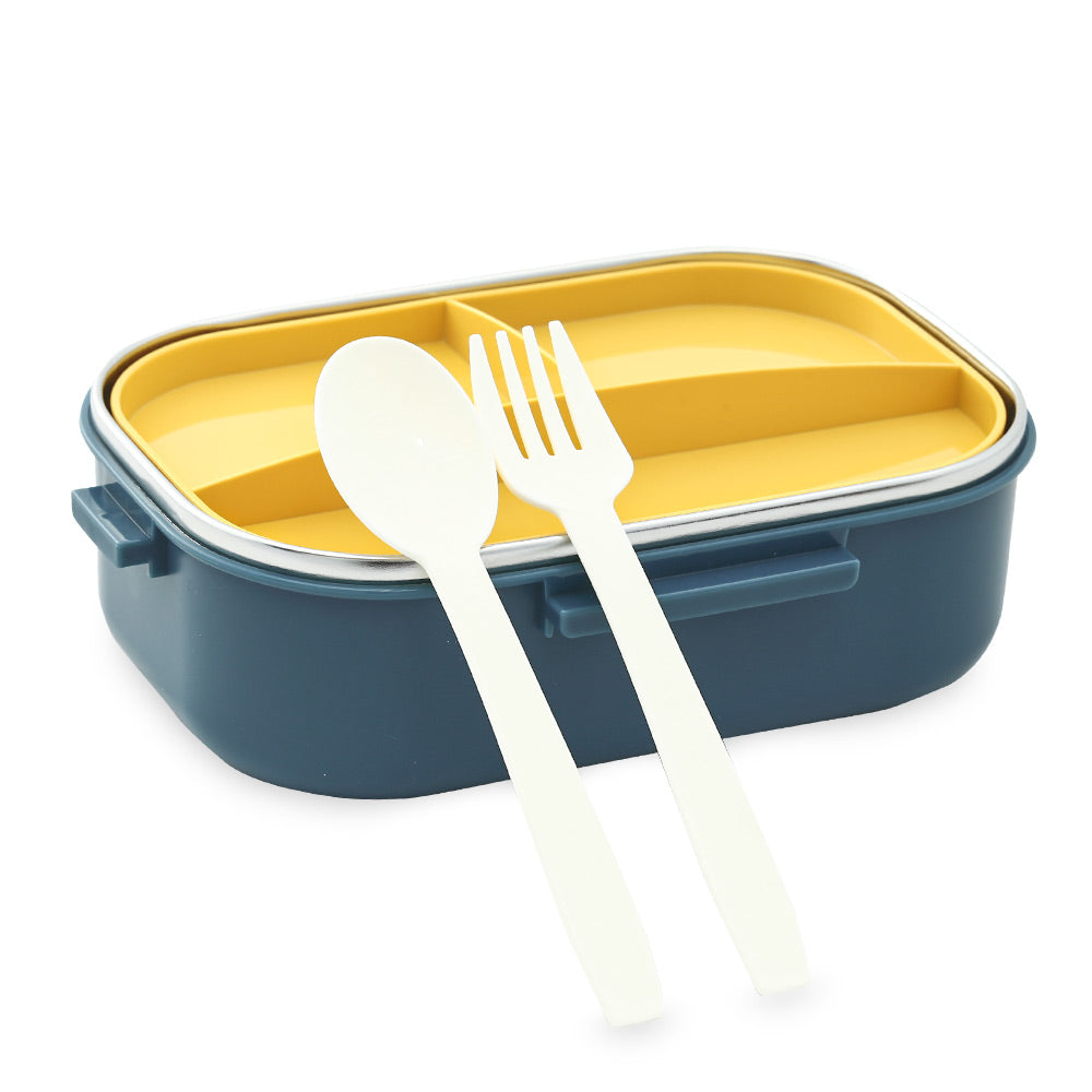 HOMEATIC DUO BENTO STAINLESS STEEL BLUE LUNCH BOX WITH SPOON & FORK