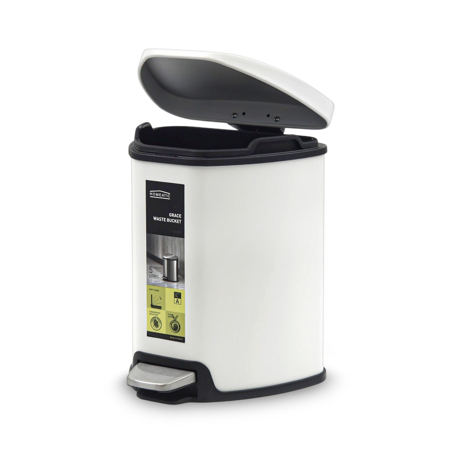 HOMEATIC PEDAL BIN SOFT CLOSE WHITE