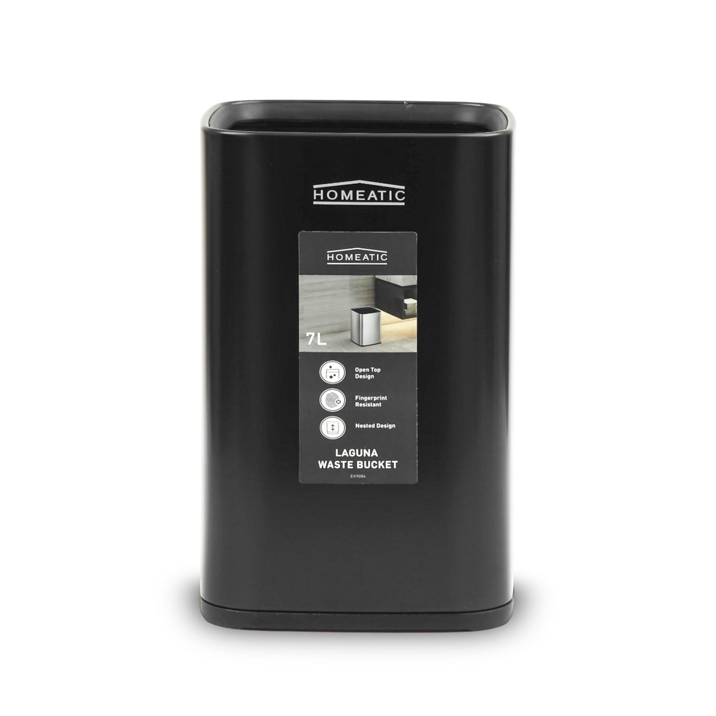 HOMEATIC LAGUNA OPEN TOP TRASH BIN 7 LITRE-BLACK