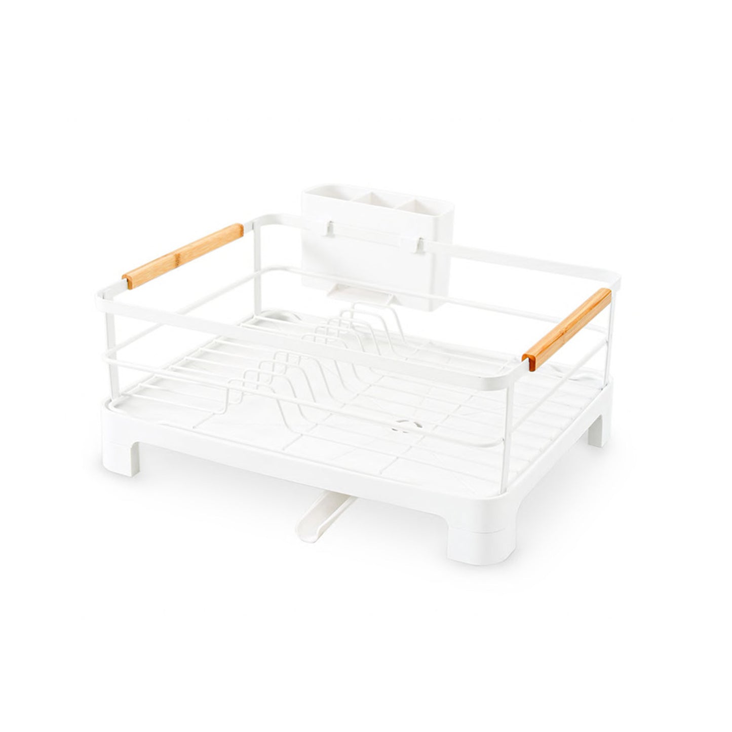 HOMEATIC WHITE DISH RACK WITH WOODEN HANDLES