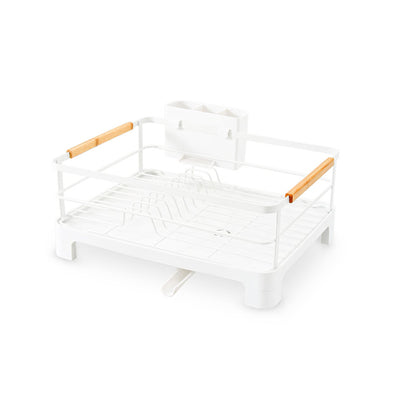 HOMEATIC WHITE DISH RACK WITH WOODEN HANDLES
