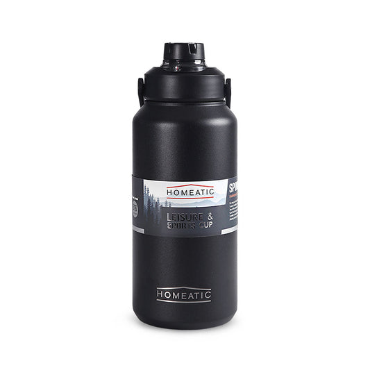 HOMEATIC LEISURE & SPORTS VACUUM FLASK BLACK STEEL WATER BOTTLE 1300 ML
