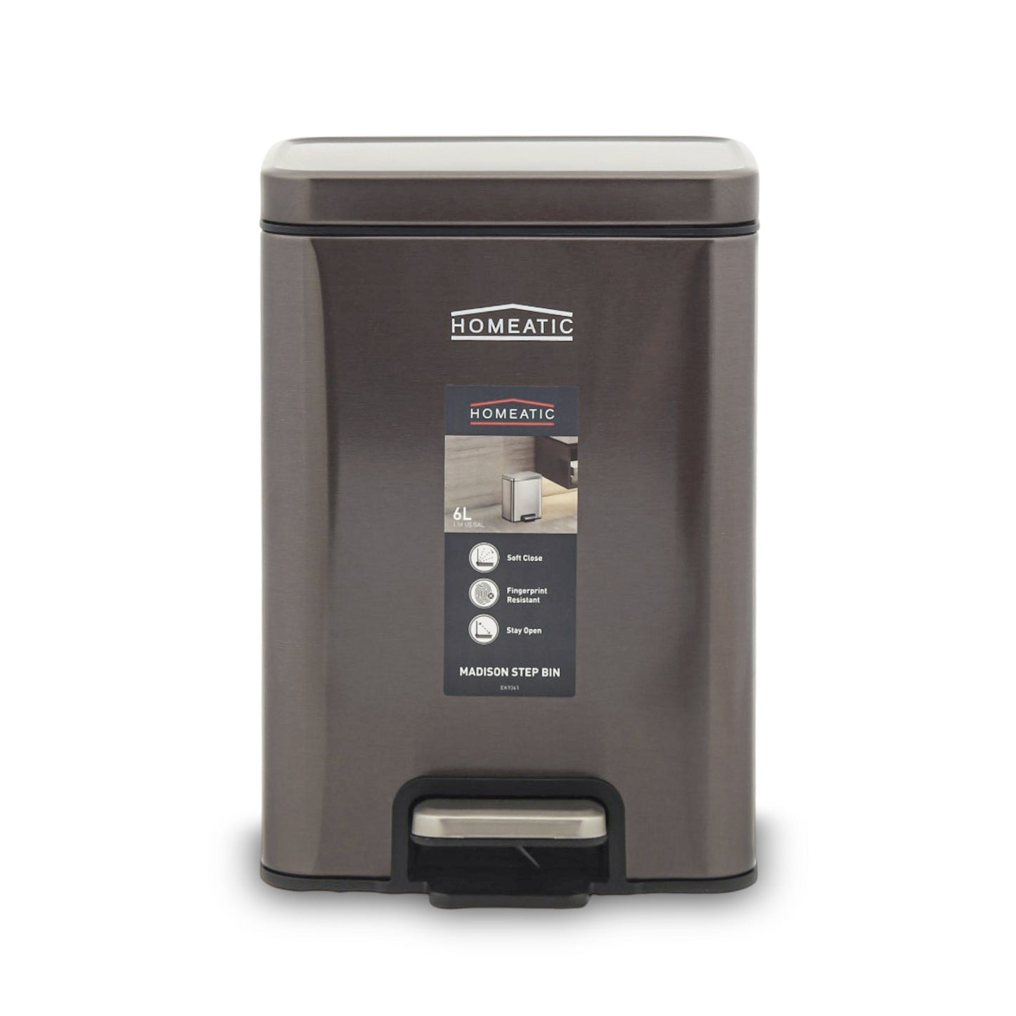 HOMEATIC STAINLES STEEL PEDAL BIN-BLACK