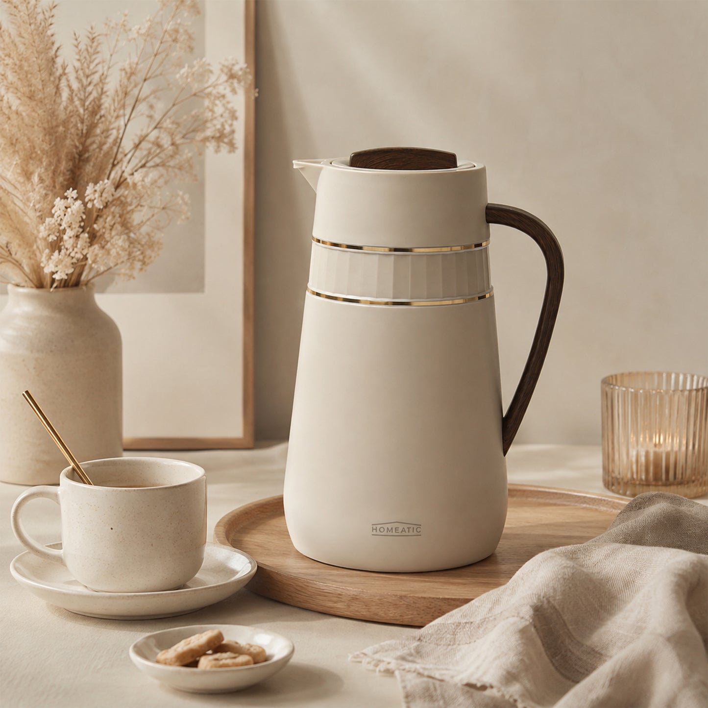 HOMEATIC GLASS VACUUM FLASK BEIGE