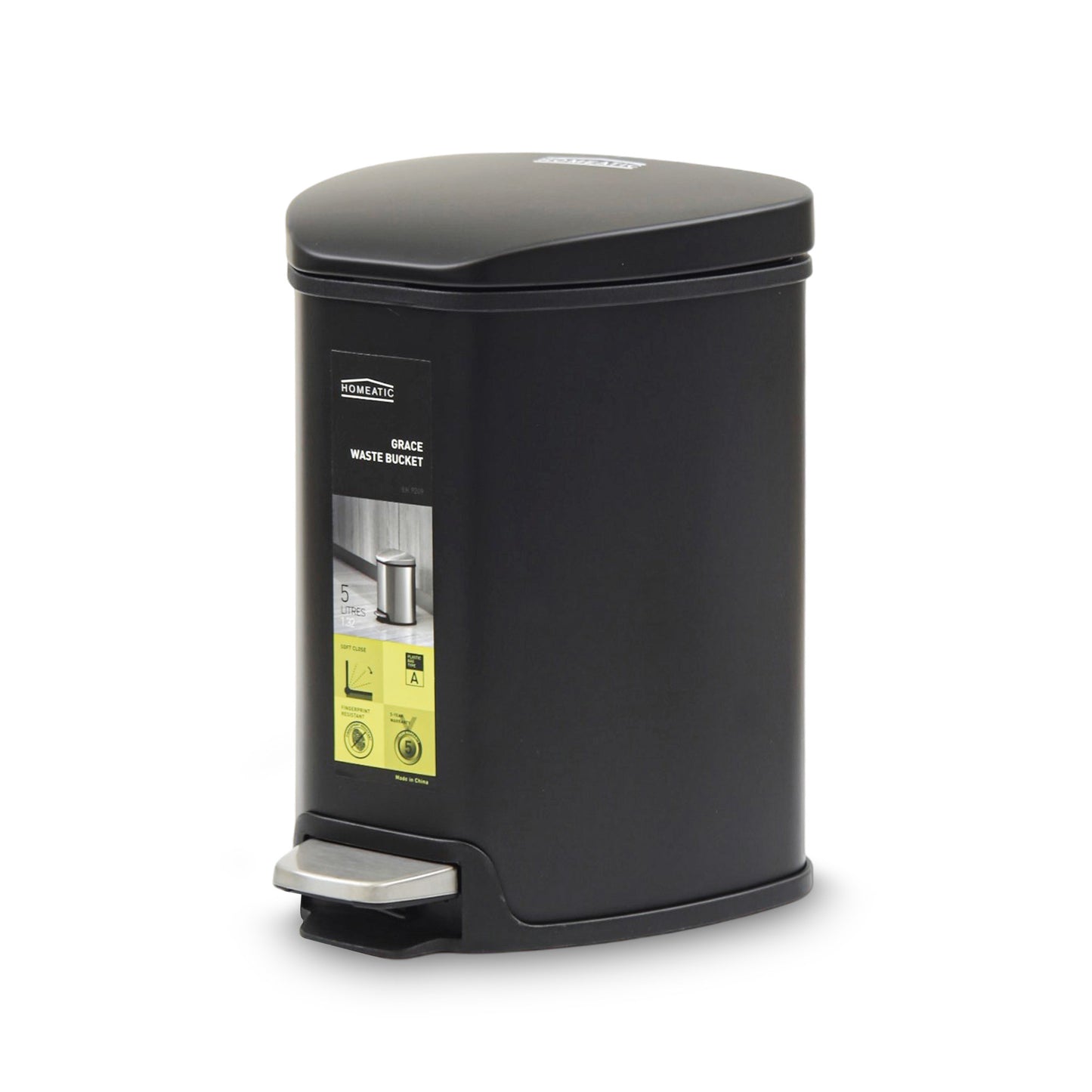 HOMEATIC PEDAL BIN SOFT CLOSE BLACK