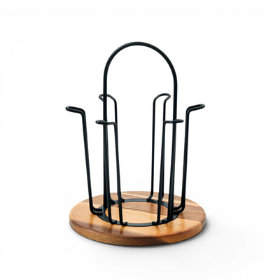 HOMEATIC INDUSTRIAL WIRE BLACK CUP & MUG HOLDER WITH WOODEN BASE