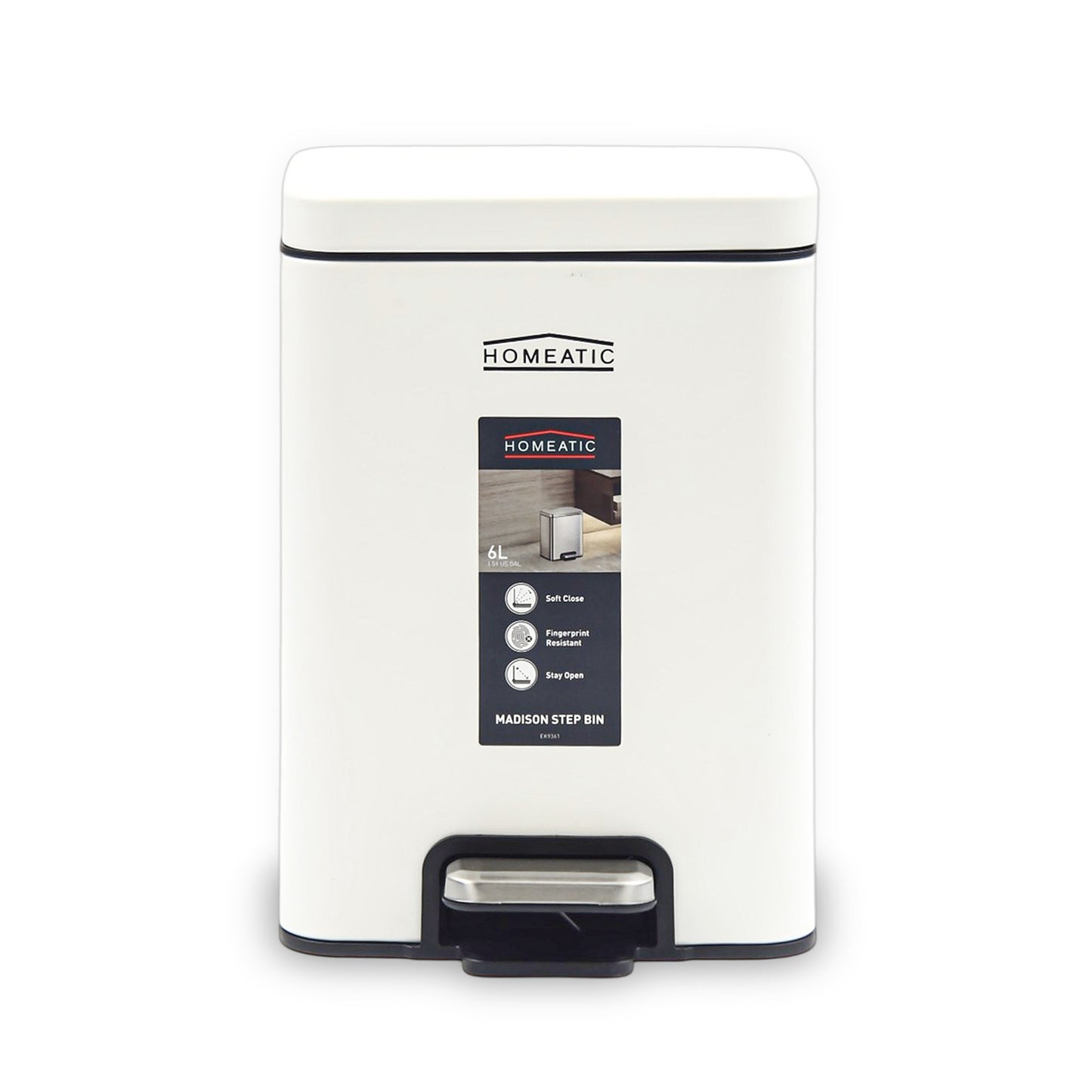 HOMEATIC STAINLES STEEL PEDAL BIN-WHITE