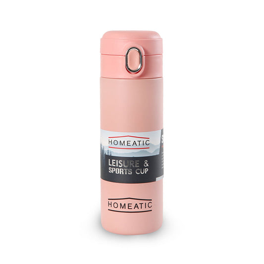 HOMEATIC LEISURE & SPORTS VACUUM FLASK - PINK STEEL WATER BOTTLE 400 ML