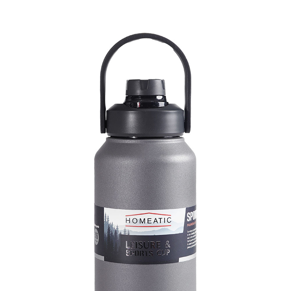 HOMEATIC LEISURE & SPORTS VACUUM FLASK GREY STEEL WATER BOTTLE 1300 ML