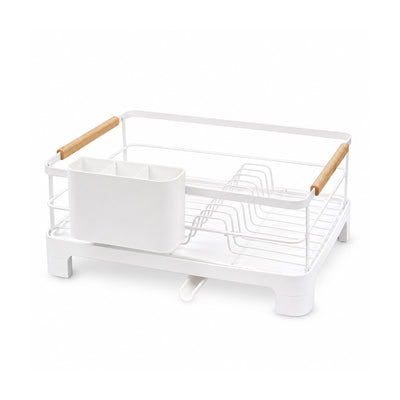 HOMEATIC WHITE DISH RACK WITH WOODEN HANDLES