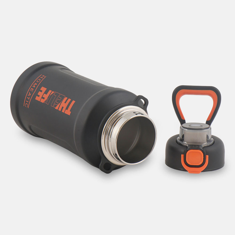 HOMEATIC VACUUM FLASK - BLACK STEEL WATER BOTTLE 1000 ML